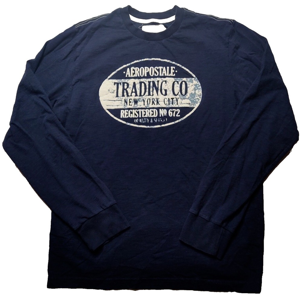 AEROPOSTALE TRADING CO LOGO‎ Men Large Blue Cotton Long Sleeve Graphic T-Shirt
